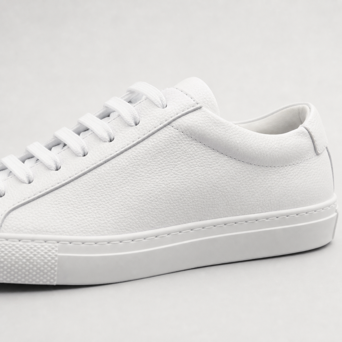 White classic leather low-top sneaker leather and construction detail