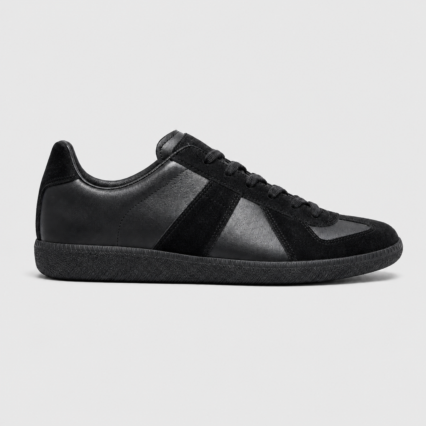 Triple Black Suede GAT leather and suede low-top trainer side view