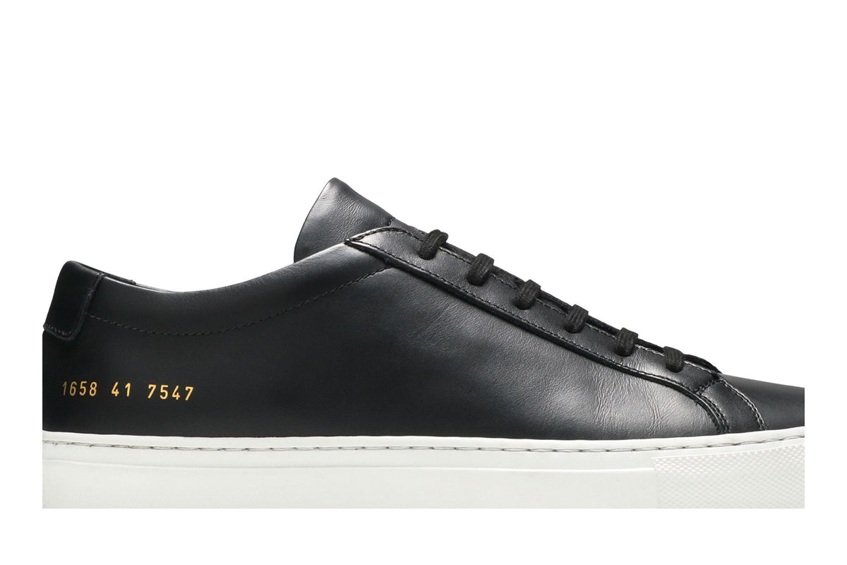 Common Projects Achilles Low Black, gold style code and leather upper detail