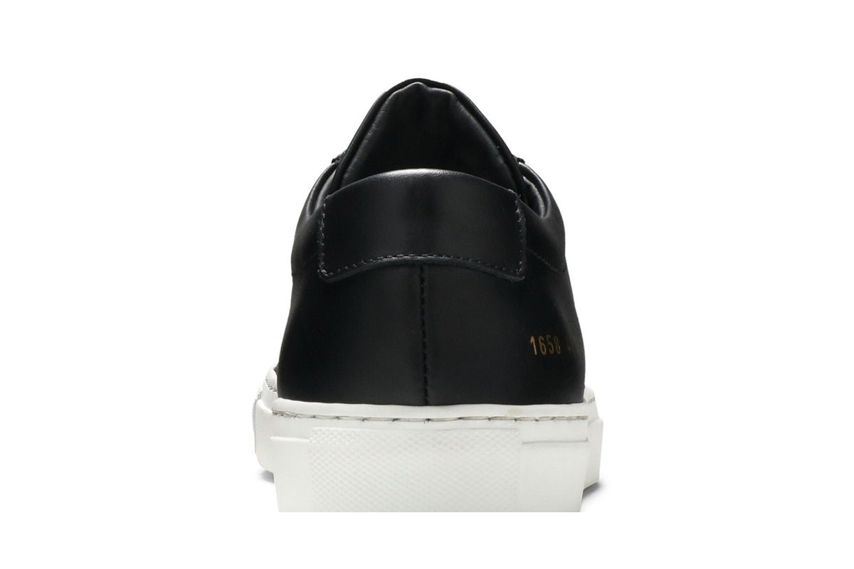 Common Projects Achilles Low Black, heel stitching and white sole detail