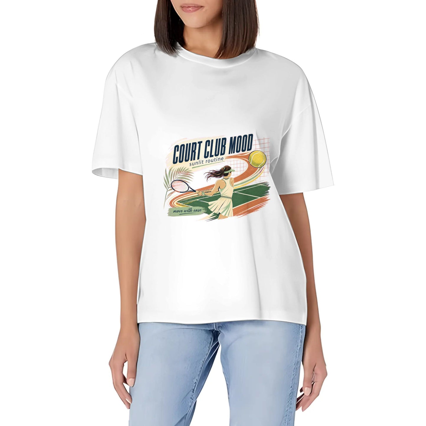 Women's Summer Short Sleeve T-Shirts Abstract Yellow Teal Color Graphic print Crew Neck Casual Cotton Shirt product image 6