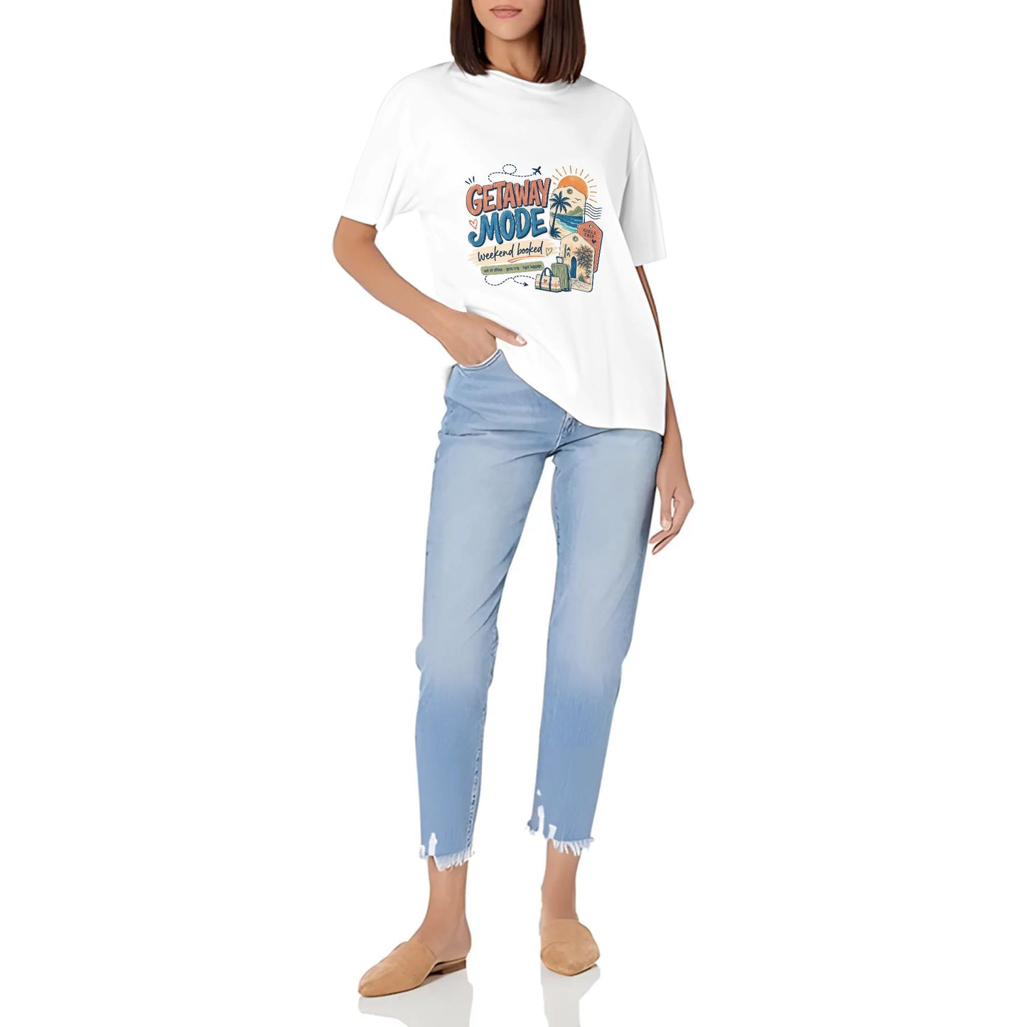 Women's Short Sleeve Graphic Crew Neck Casual Shirt Abstract Orange Blue Color Graphic Print Printed Casual Cotton T-Shirt Colorful Art Top product image 7