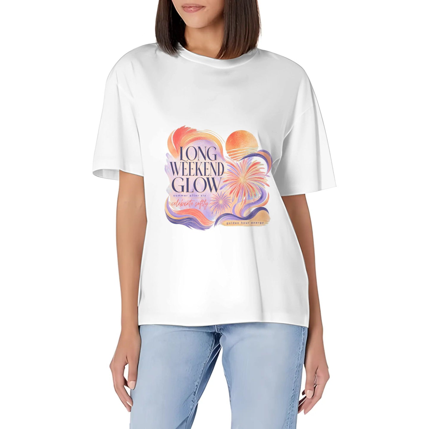 Women's Summer Short Sleeve T-Shirts Abstract Orange Purple Color Graphic print Crew Neck Casual Cotton Shirt product image 6