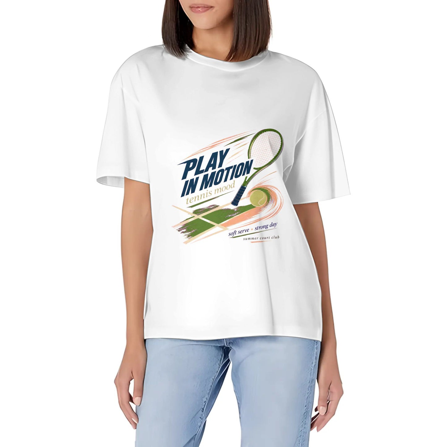 Women's Summer Short Sleeve T-Shirts Abstract Green Blue Color Graphic print Crew Neck Casual Cotton Shirt product image 6