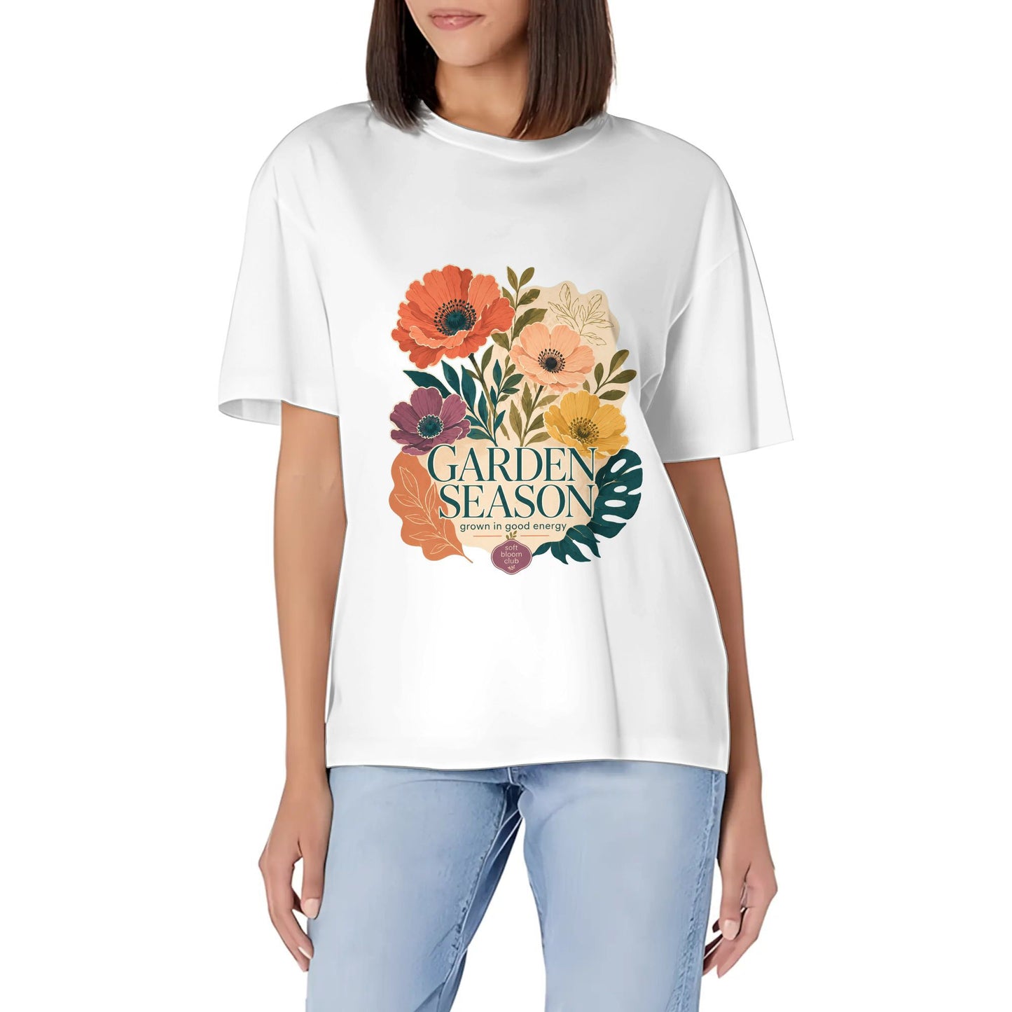 Women's Short Sleeve Graphic Crew Neck Casual Shirt Abstract Orange Teal Color Graphic Print Printed Casual Cotton T-Shirt product image 6