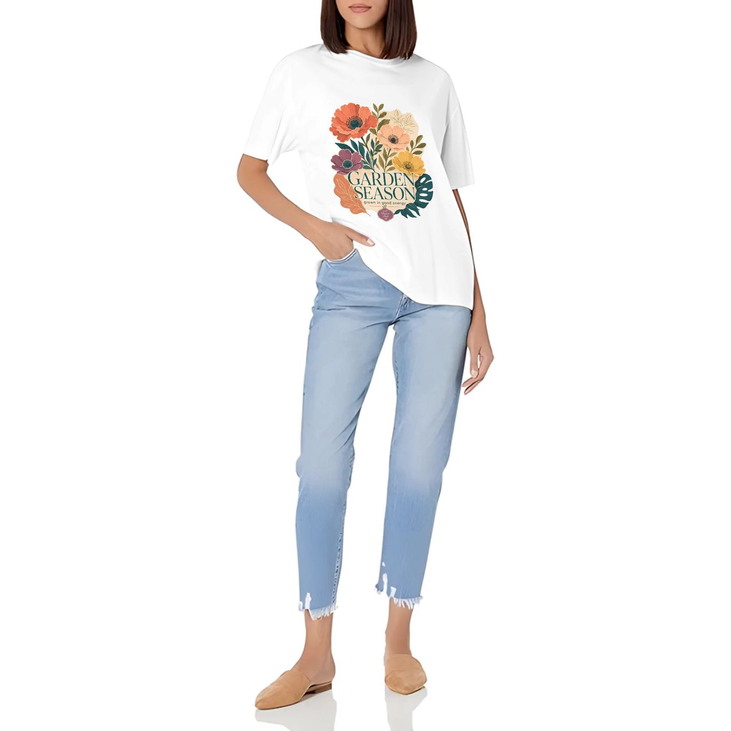 Women's Short Sleeve Graphic Crew Neck Casual Shirt Abstract Orange Teal Color Graphic Print Printed Casual Cotton T-Shirt product image 7