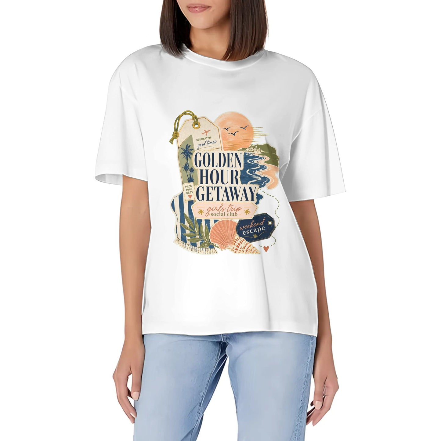 Women's Casual Crew Neck Short Sleeve T-Shirt Abstract Orange Blue Color Graphic Print Graphic Cotton Tee for Everyday Outfits Everyday Style product image 6