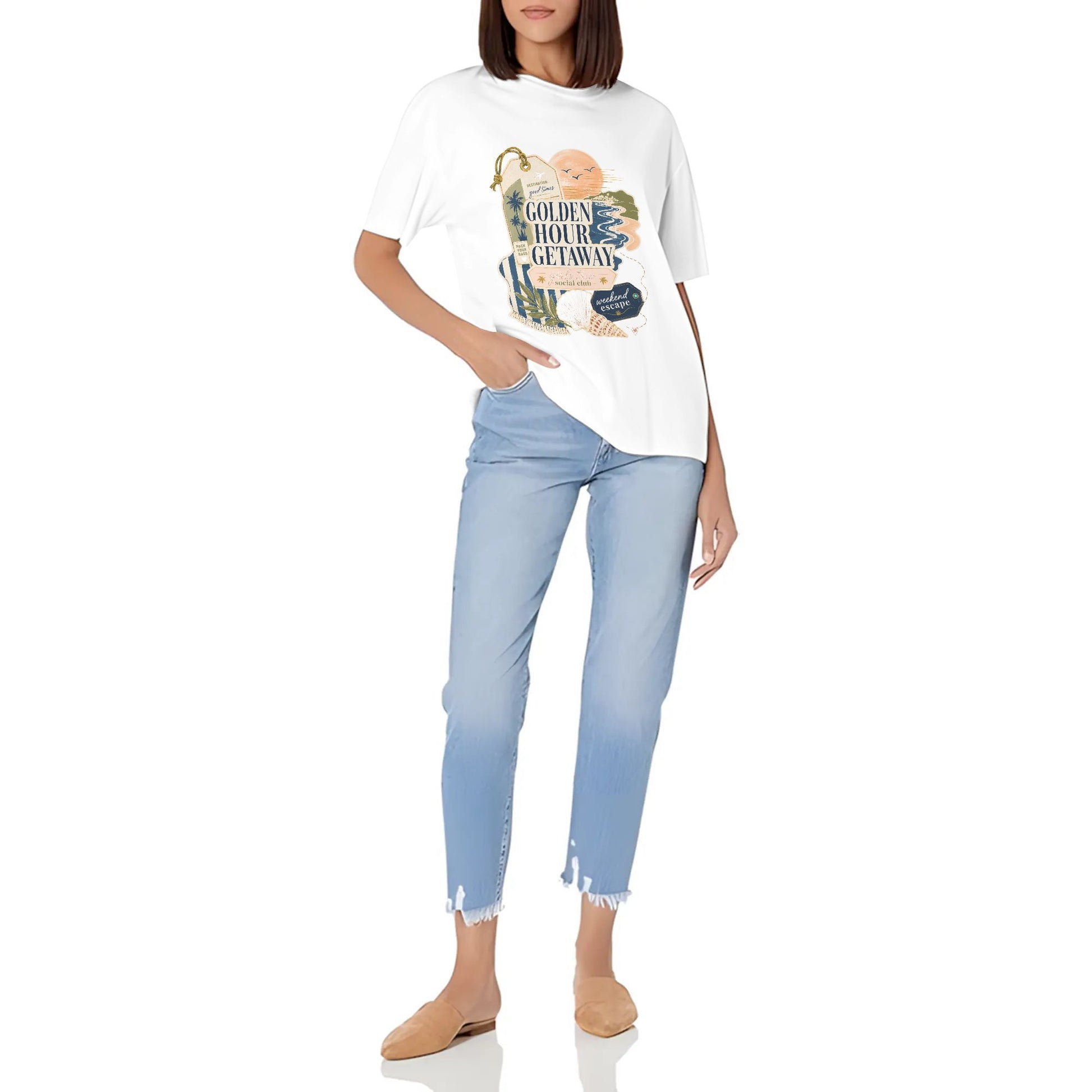 Women's Short Sleeve Graphic Crew Neck Casual Shirt Abstract Yellow Blue Color Graphic Print Printed Casual Cotton T-Shirt product image 7