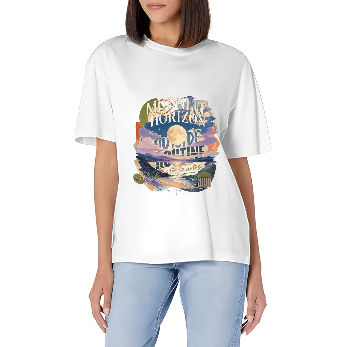 Women's Summer Short Sleeve T-Shirts Abstract Red Blue Color Graphic print Crew Neck Casual Cotton Shirt product image 6