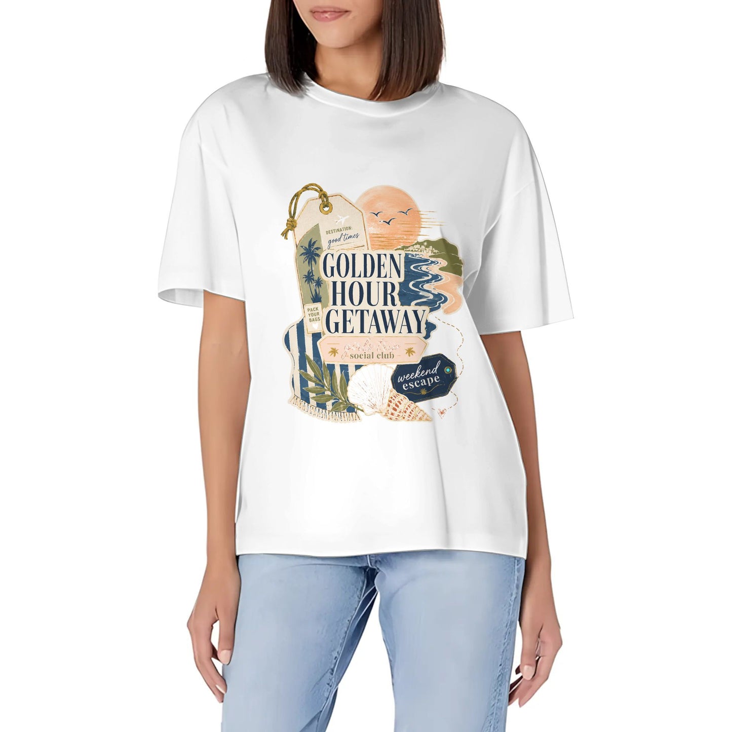 Women's Short Sleeve Graphic Crew Neck Casual Shirt Abstract Yellow Blue Color Graphic Print Printed Casual Cotton T-Shirt product image 6