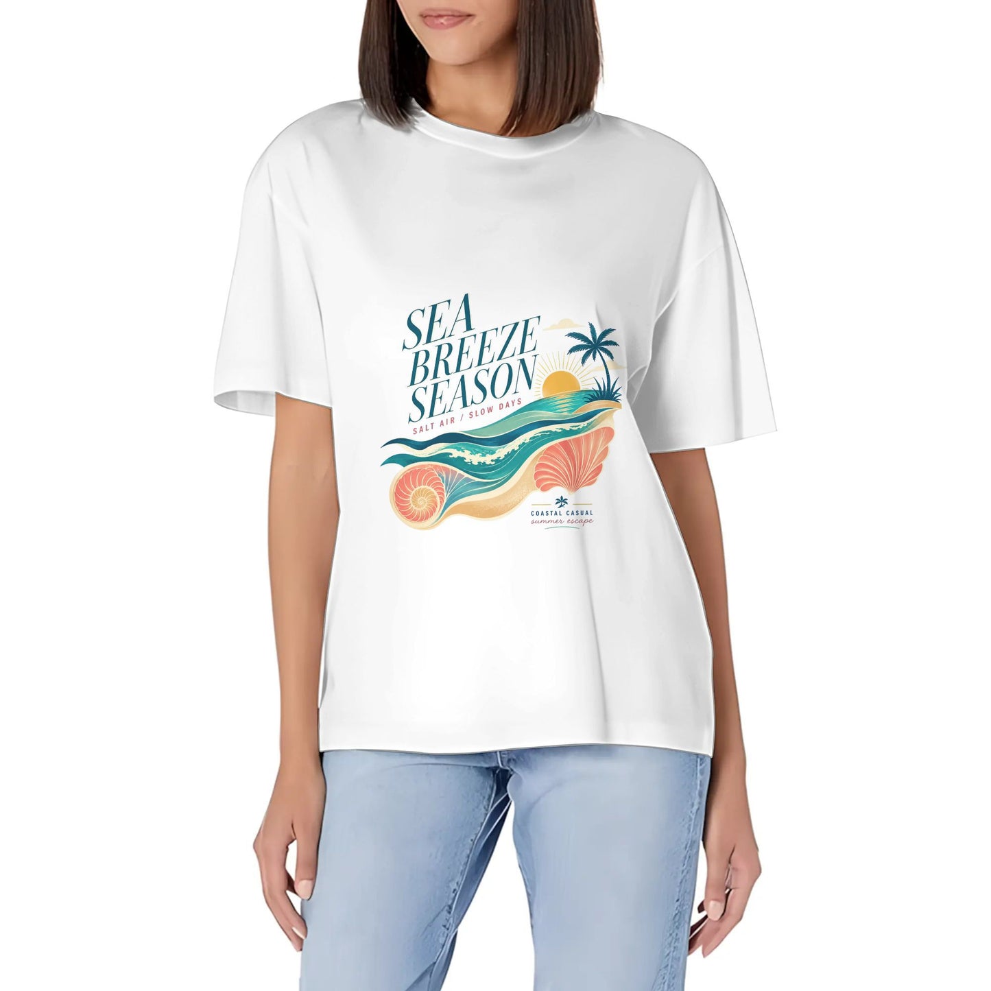 Women's Short Sleeve Graphic Crew Neck Casual Shirt Abstract Orange Teal Color Graphic Print Printed Casual Cotton T-Shirt Colorful Art Top product image 6