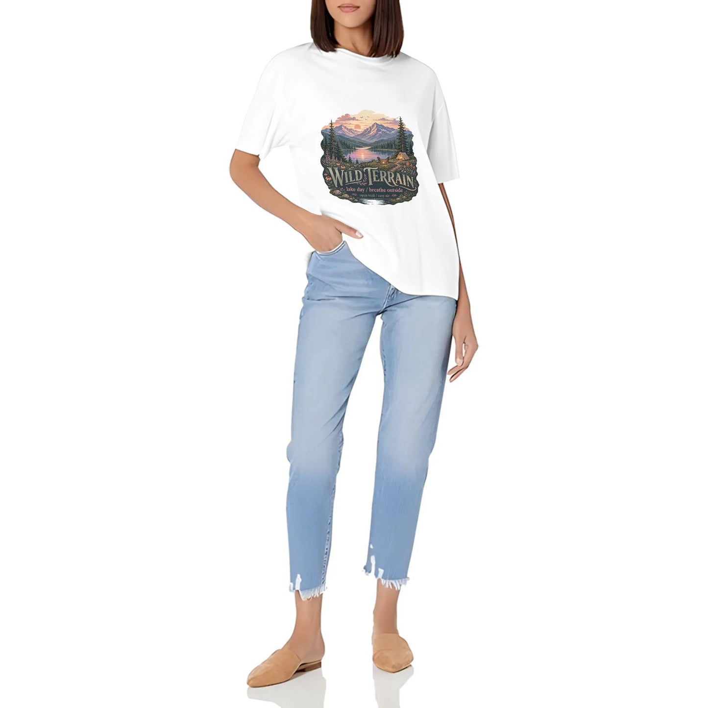 Women's Summer Short Sleeve T-Shirts Abstract Gray Black Color Graphic print Crew Neck Casual Cotton Shirt product image 7