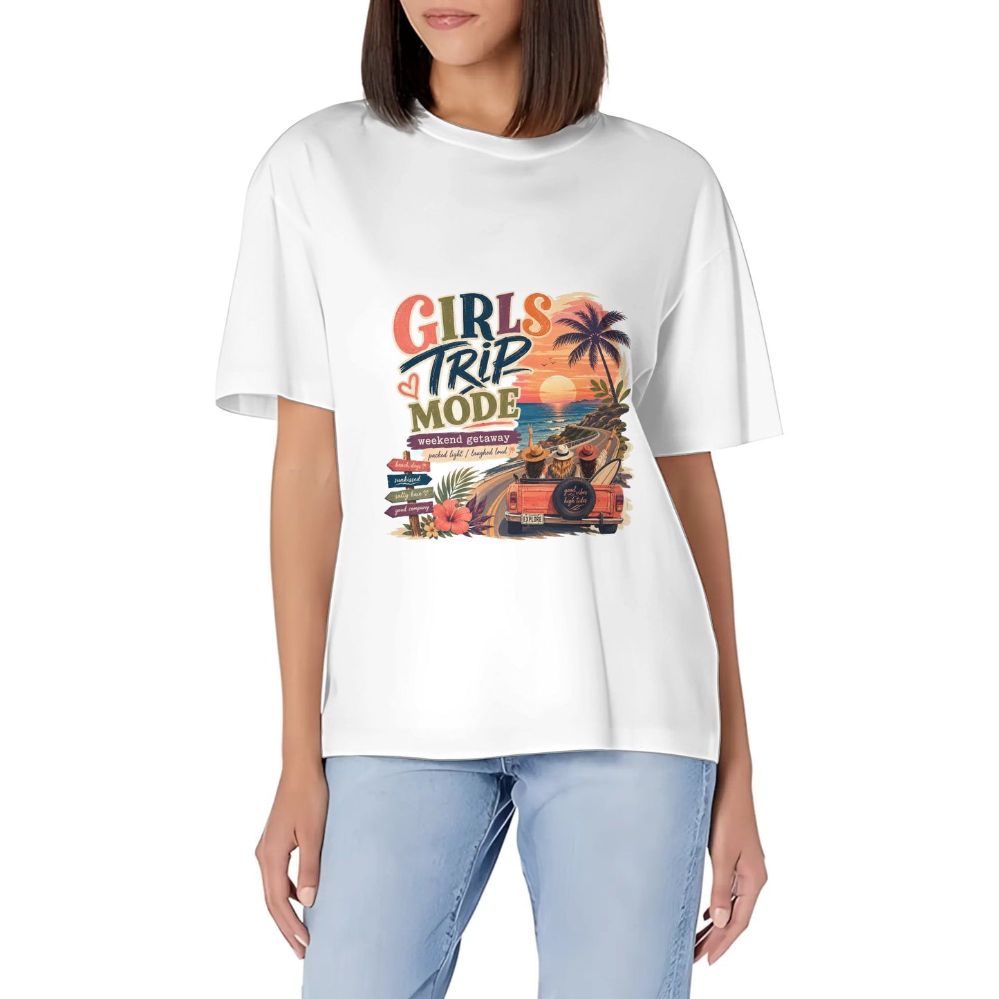 Women's Summer Short Sleeve T-Shirts Abstract Orange Blue Color Graphic print Crew Neck Casual Cotton Shirt product image 6