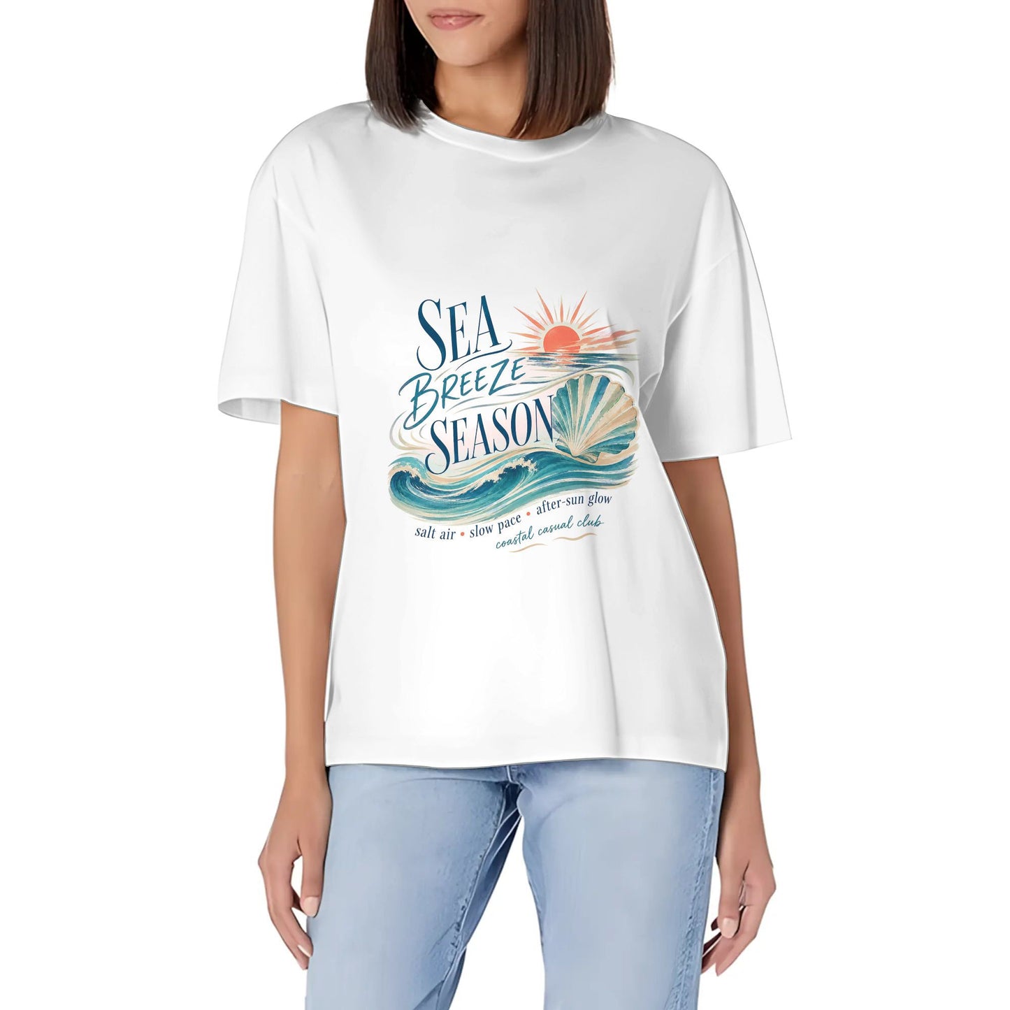 Women's Short Sleeve Graphic Crew Neck Casual Shirt Abstract Teal Blue Color Graphic Print Printed Casual Cotton T-Shirt product image 6