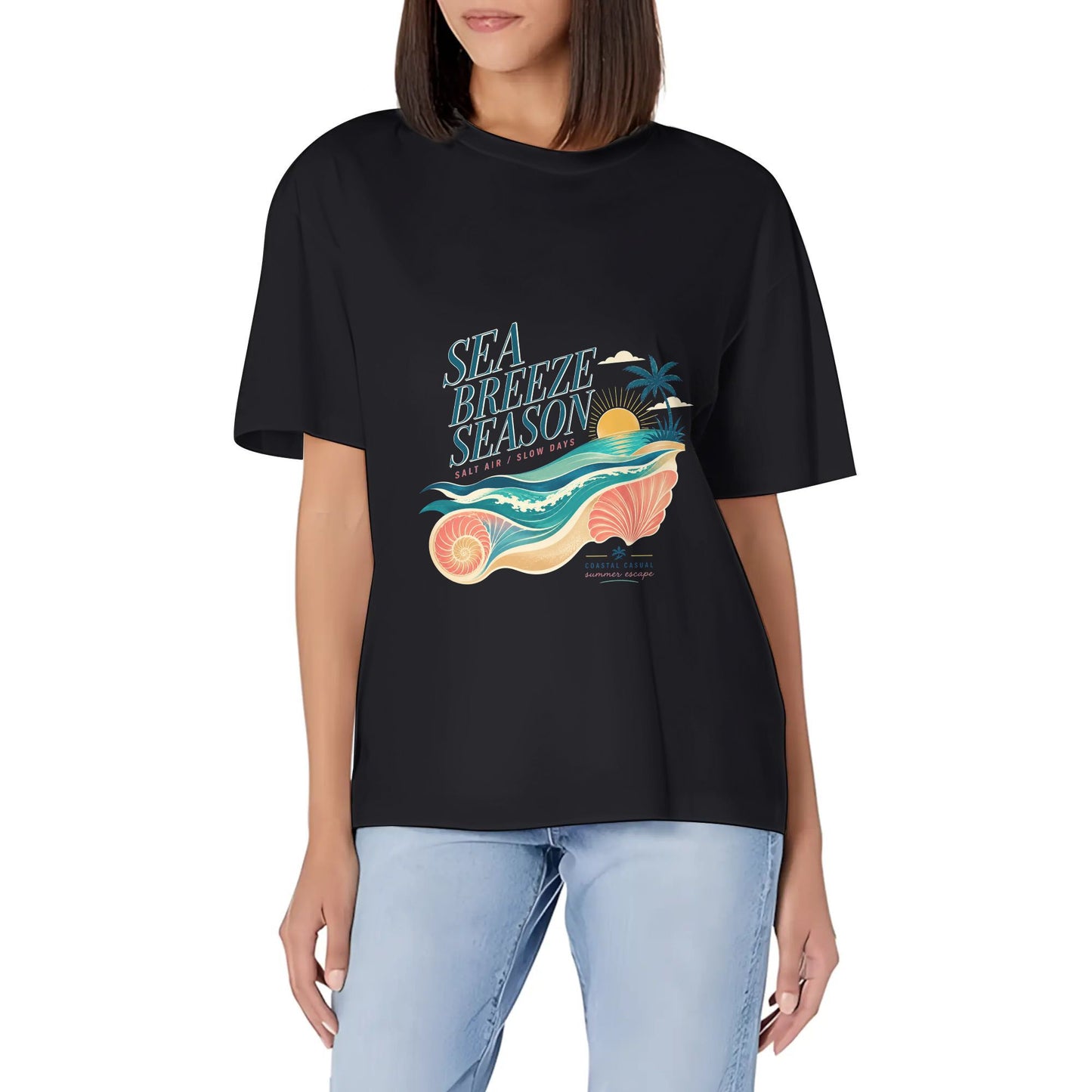 Women's Short Sleeve Graphic Crew Neck Casual Shirt Abstract Orange Teal Color Graphic Print Printed Casual Cotton T-Shirt Colorful Art Top product image 1