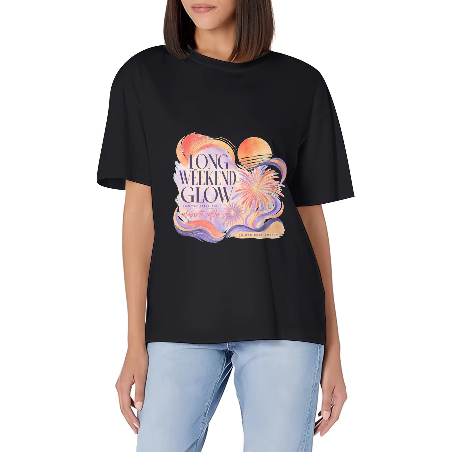 Women's Summer Short Sleeve T-Shirts Abstract Orange Purple Color Graphic print Crew Neck Casual Cotton Shirt product image 1
