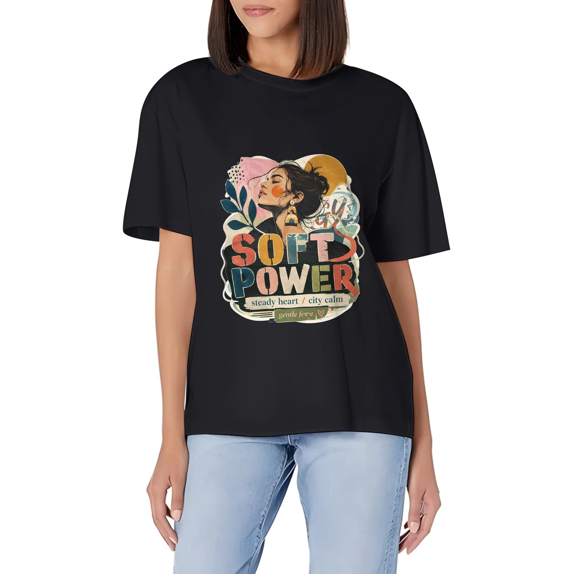 Women's Casual Crew Neck Short Sleeve T-Shirt Abstract Orange Black Color Graphic Print Graphic Cotton Tee for Everyday Outfits product image 1
