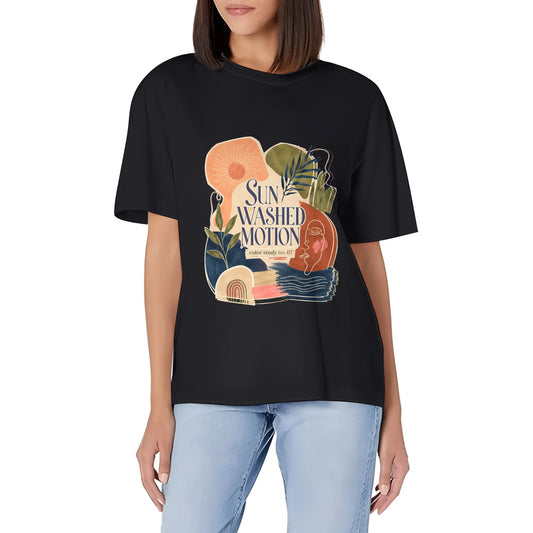 Women's Casual Crew Neck Short Sleeve T-Shirt Abstract Orange Blue Color Graphic Print Graphic Cotton Tee for Everyday Outfits product image 1
