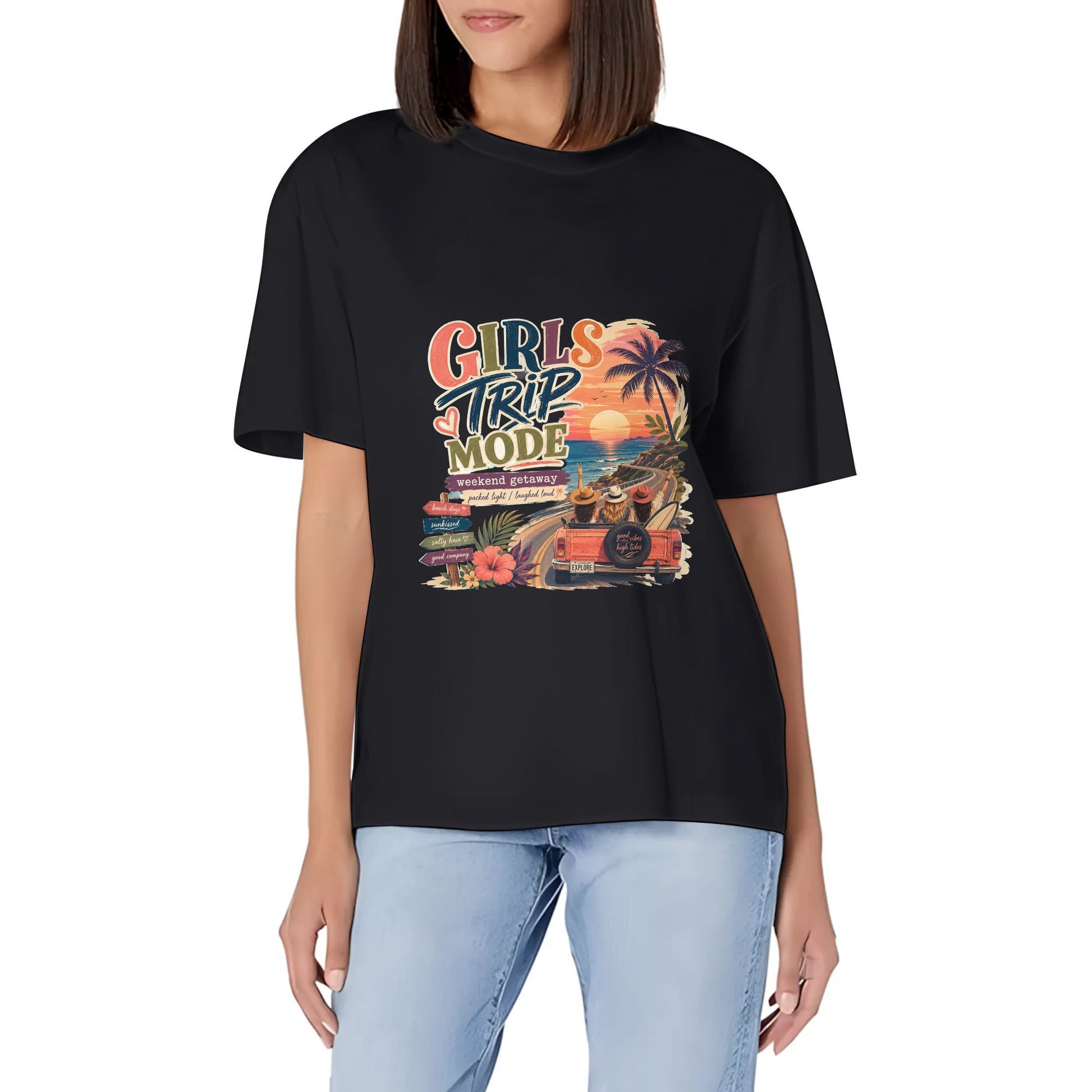 Women's Summer Short Sleeve T-Shirts Abstract Orange Blue Color Graphic print Crew Neck Casual Cotton Shirt product image 1