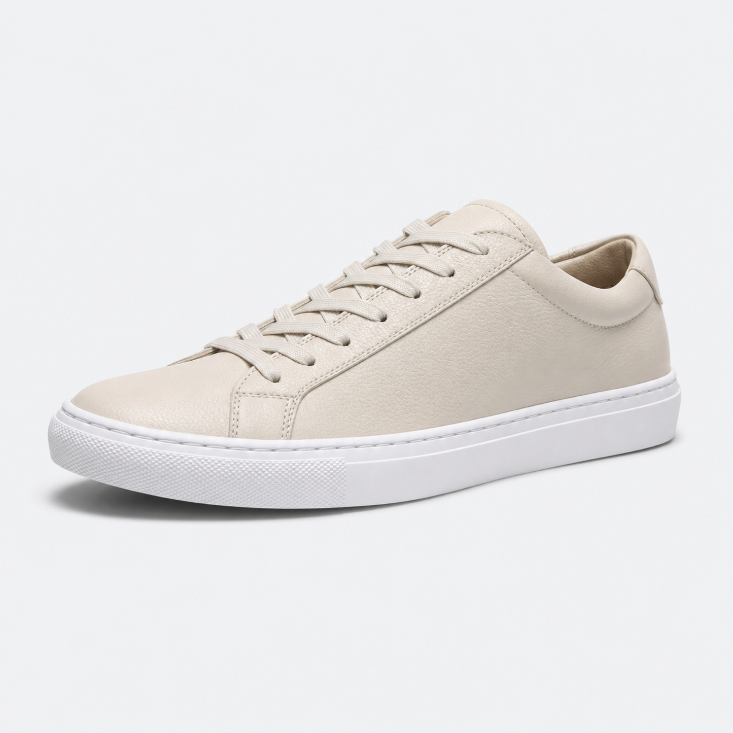 Beige / White Sole classic leather low-top sneaker three-quarter view