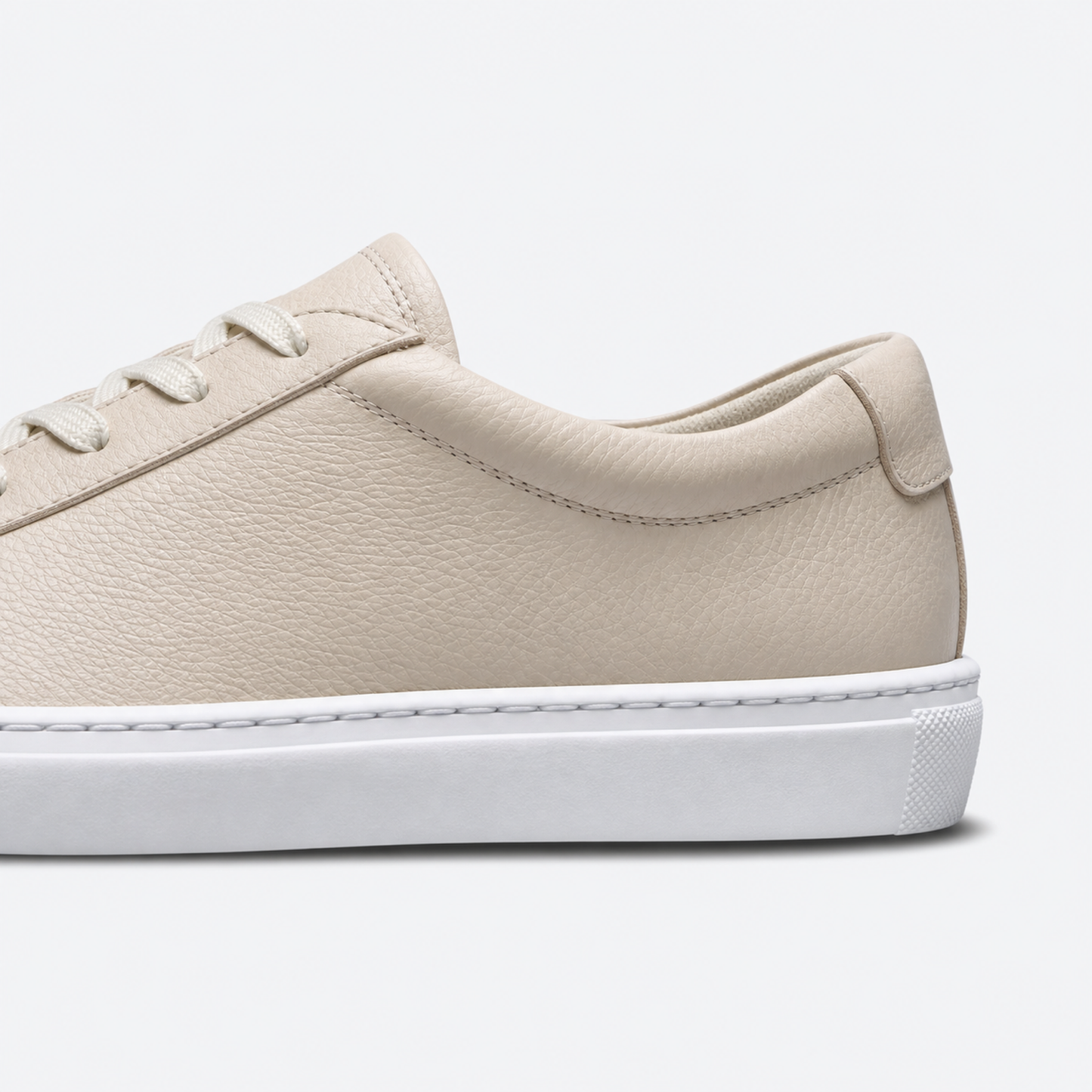 Beige / White Sole classic leather low-top sneaker leather and construction detail