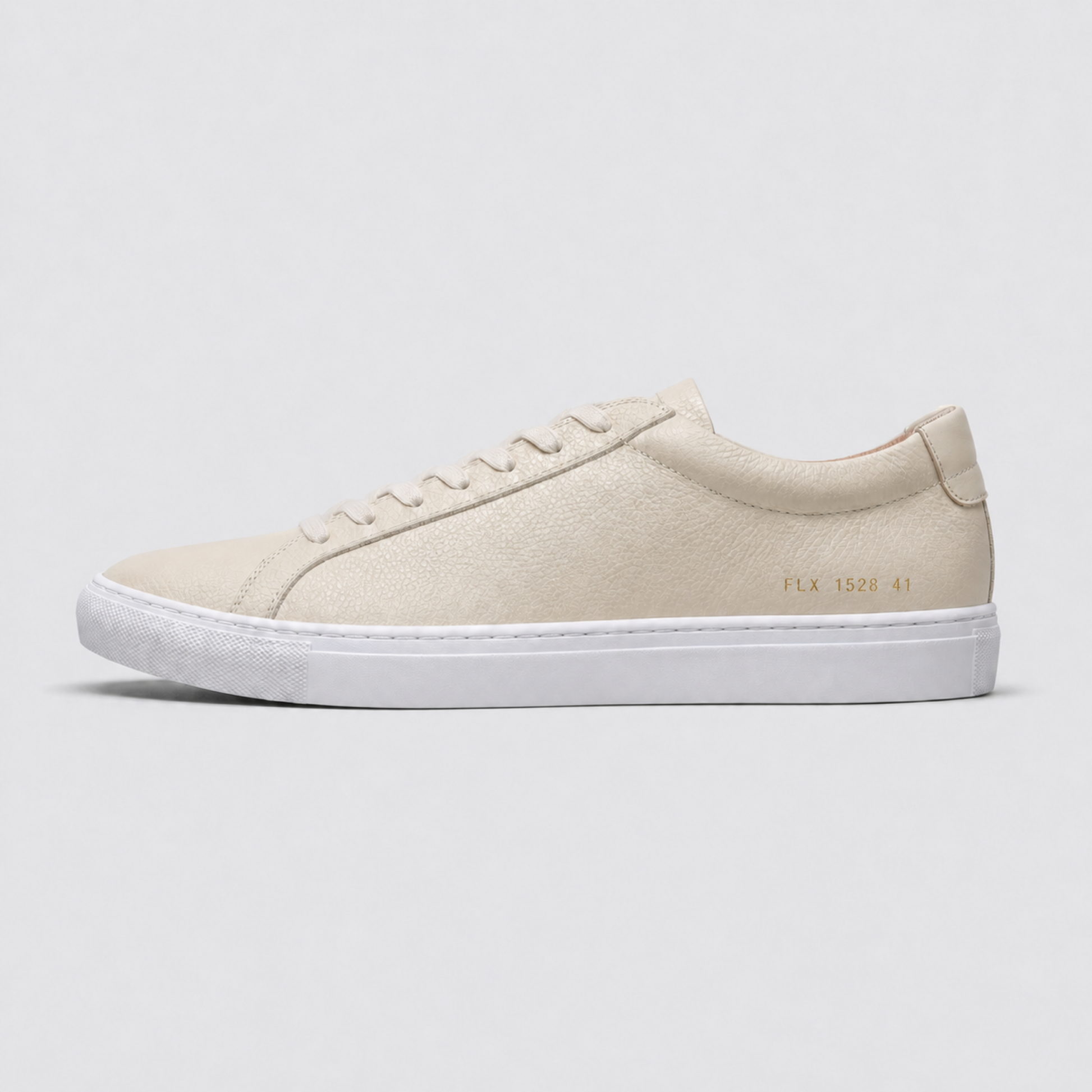 Beige / White Sole classic leather low-top sneaker side view