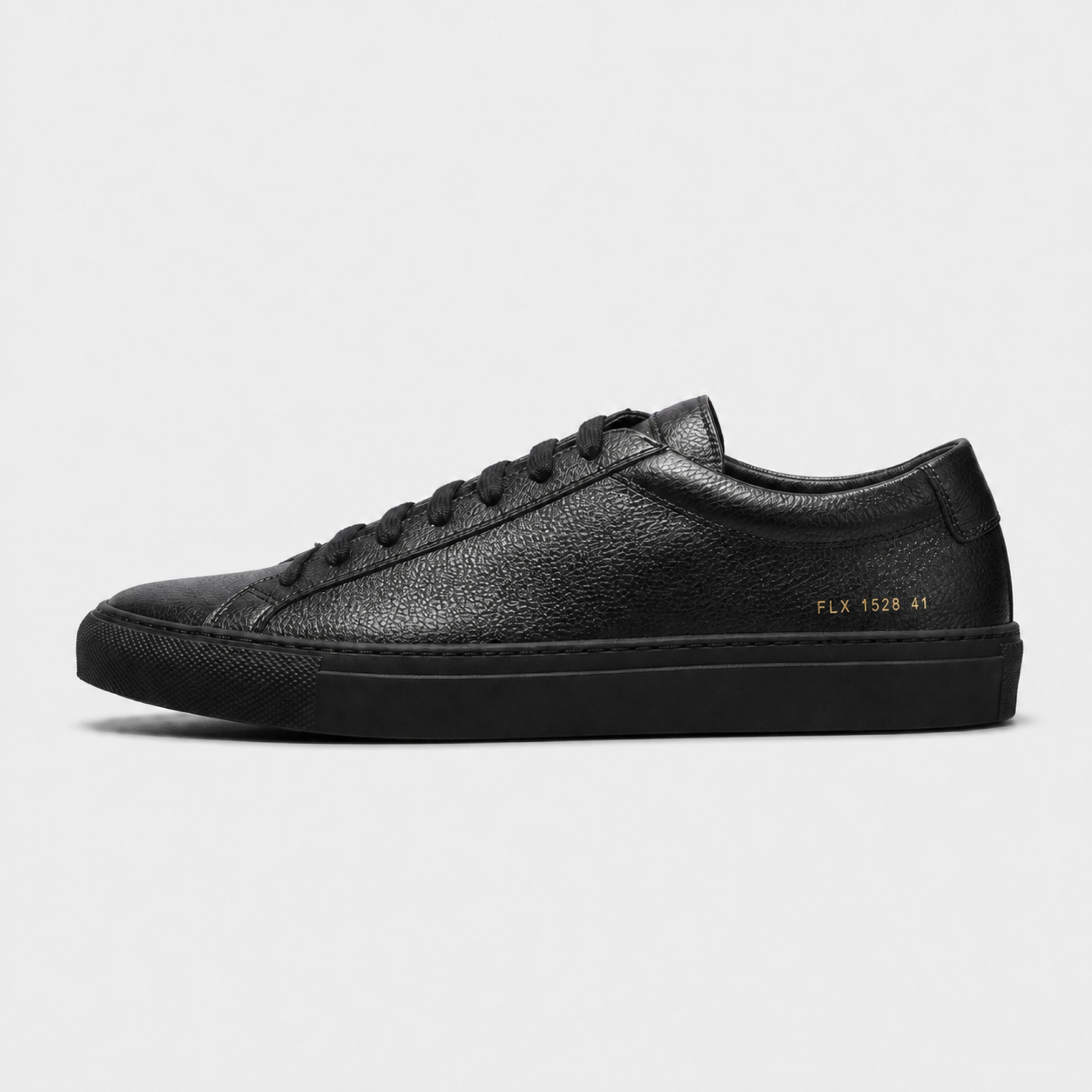 Black classic leather low-top sneaker side view