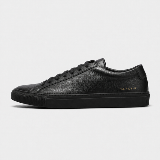 Black classic leather low-top sneaker side view