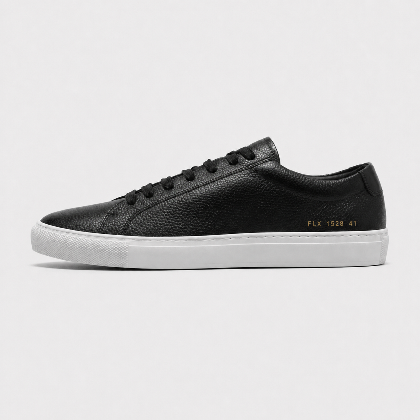 Black / White Sole classic leather low-top sneaker side view