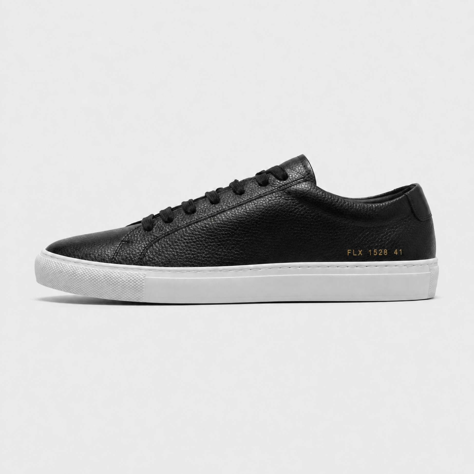 Black / White Sole classic leather low-top sneaker side view