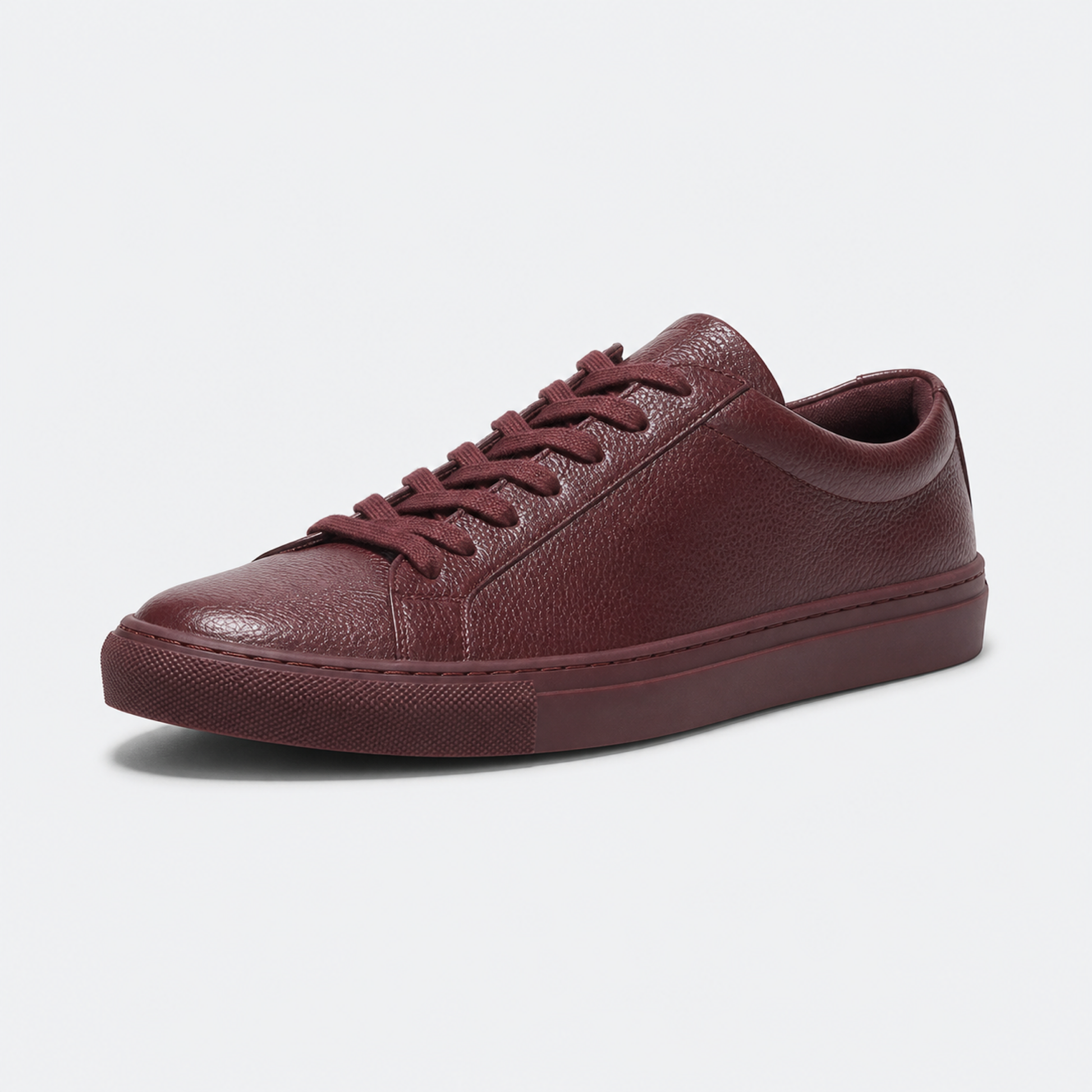 Bordeaux classic leather low-top sneaker three-quarter view