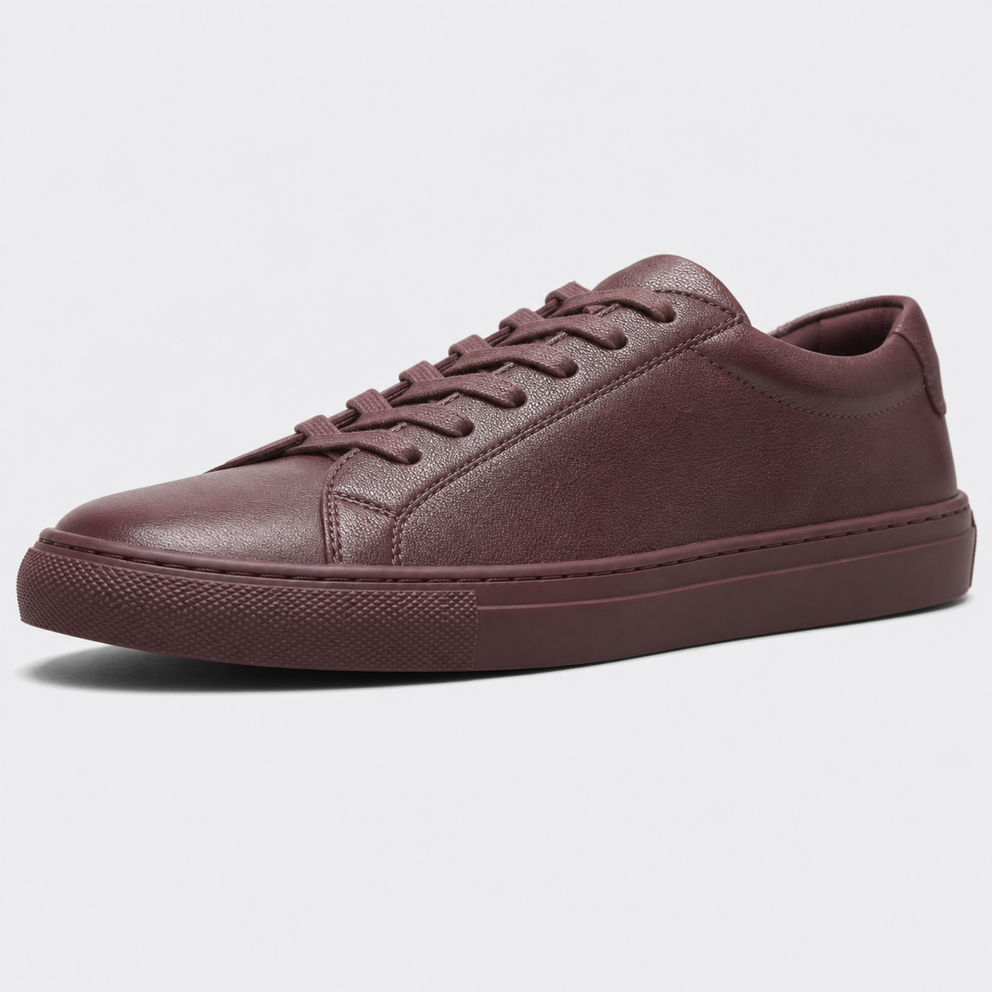 Bordeaux classic leather low-top sneaker leather and construction detail