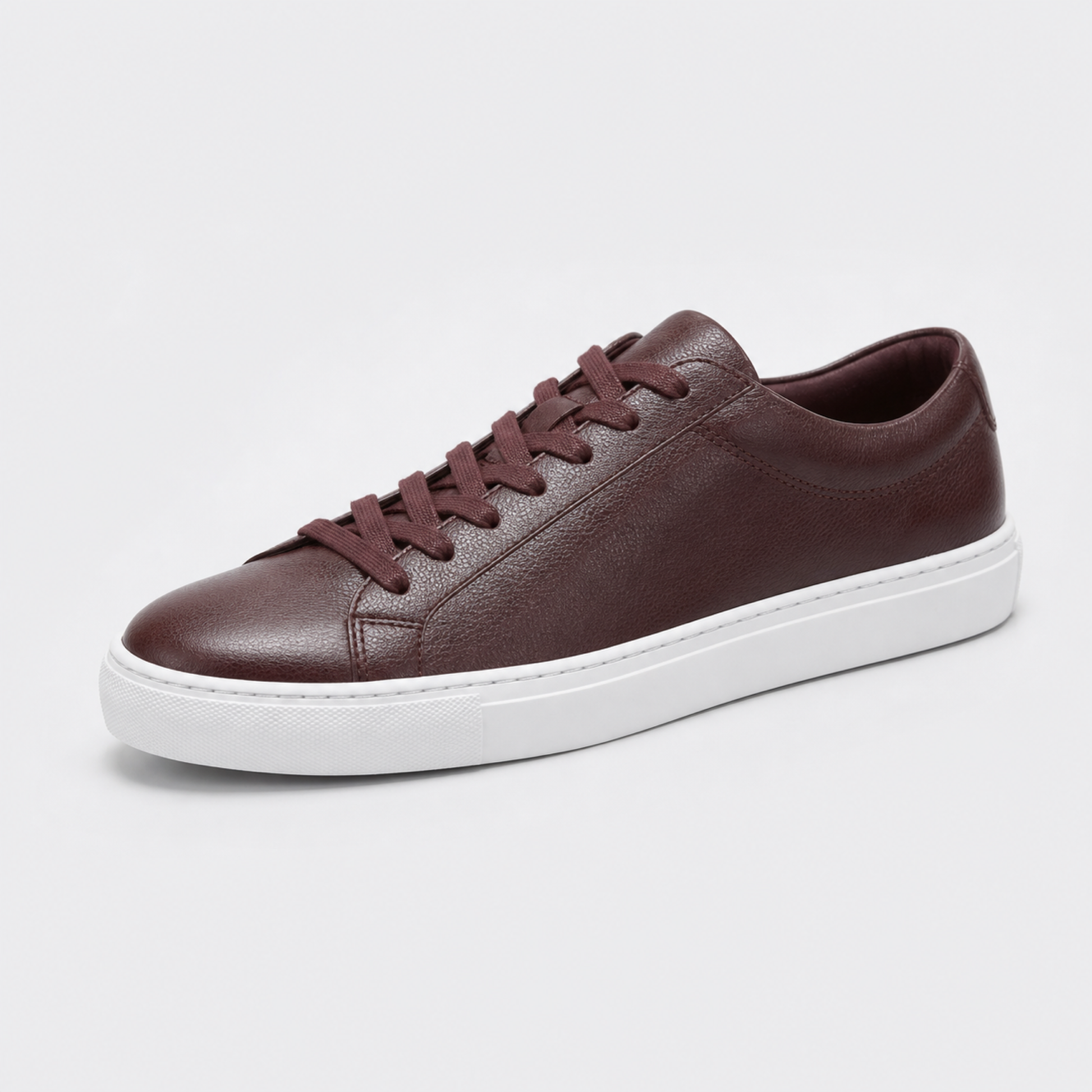 Bordeaux / White Sole classic leather low-top sneaker three-quarter view