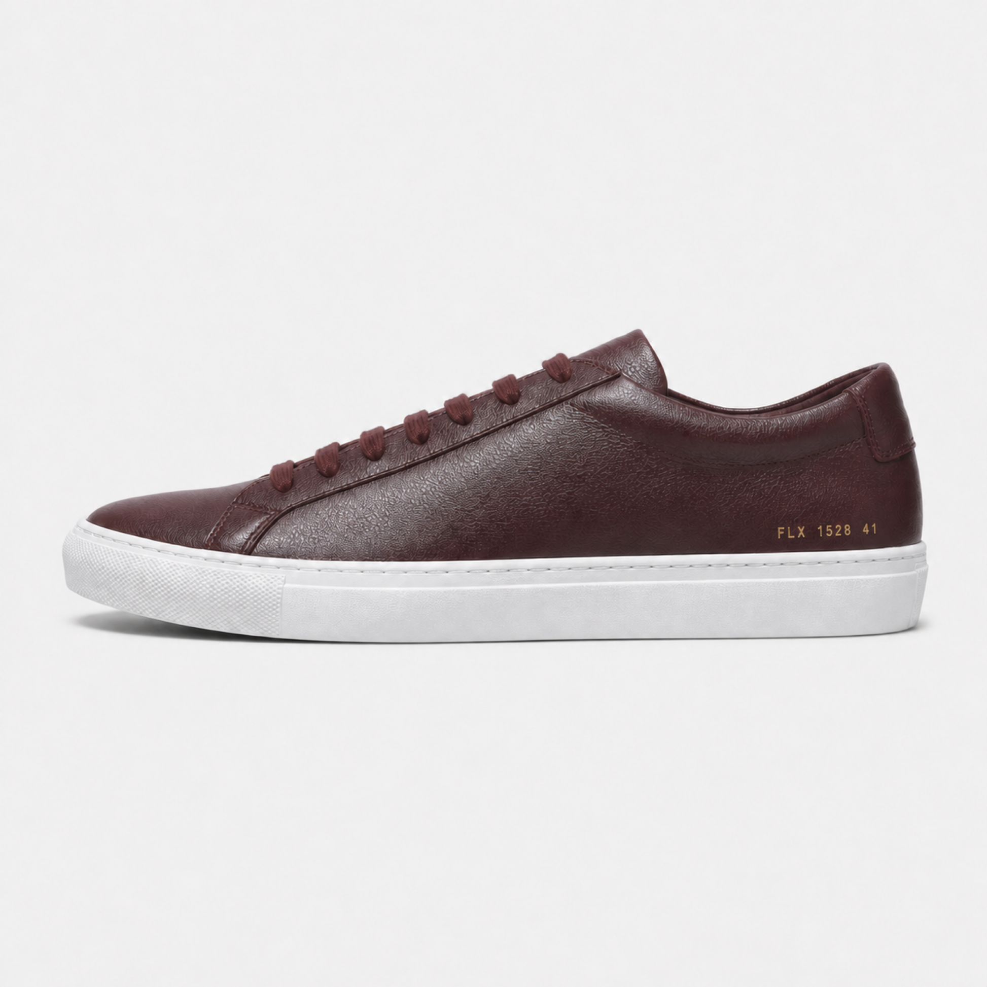 Bordeaux / White Sole classic leather low-top sneaker side view