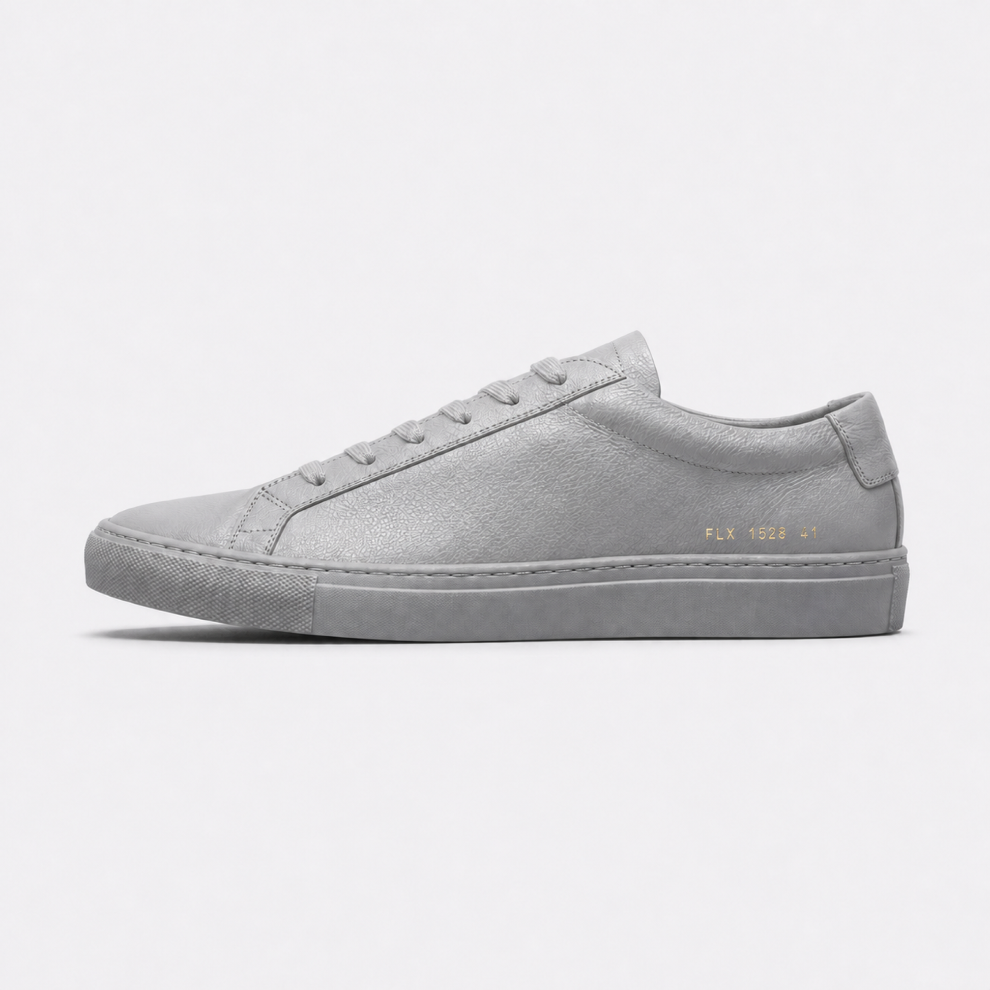 Grey classic leather low-top sneaker side view