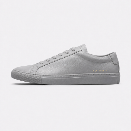 Grey classic leather low-top sneaker side view