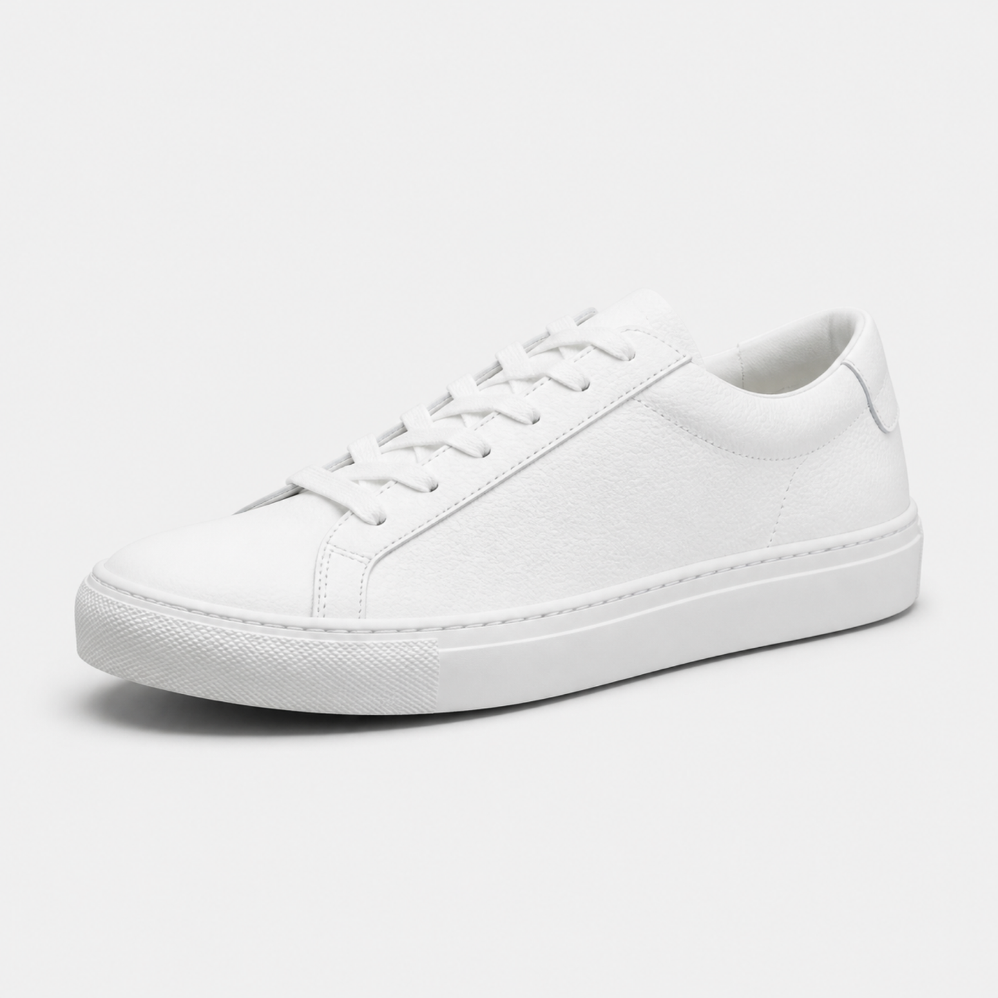 White classic leather low-top sneaker three-quarter view