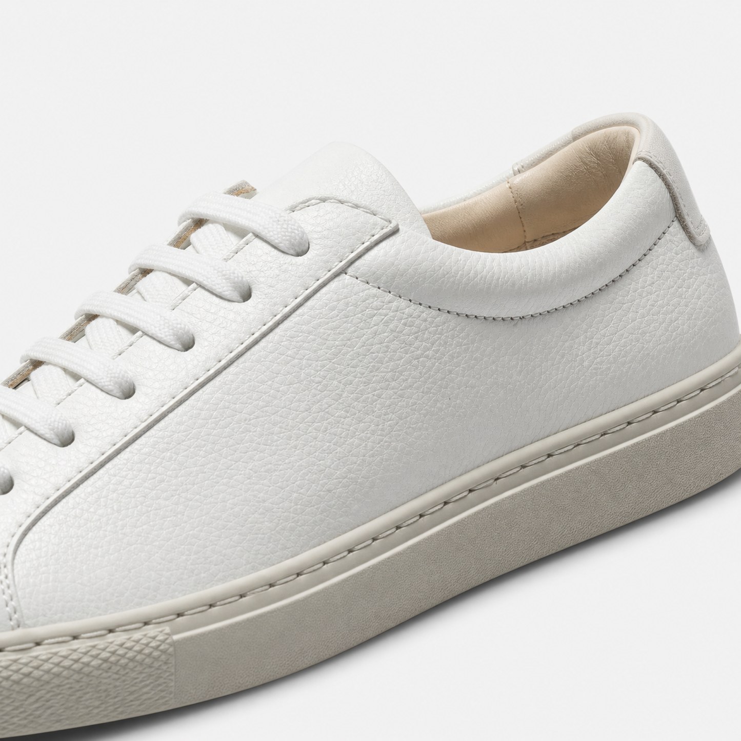 White / Beige Sole classic leather low-top sneaker leather and construction detail