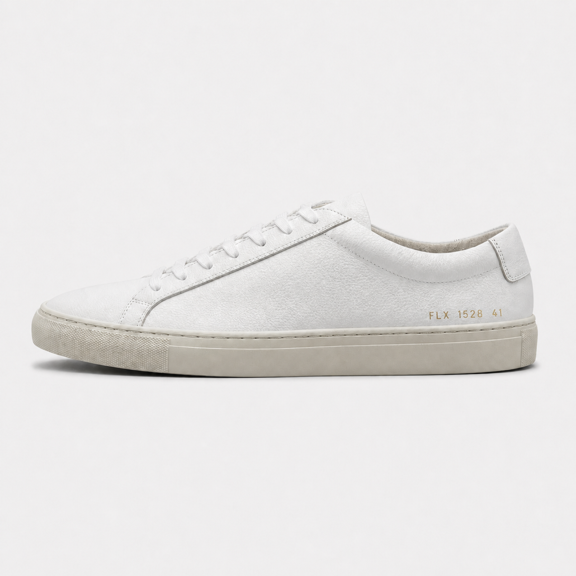 White / Beige Sole classic leather low-top sneaker side view