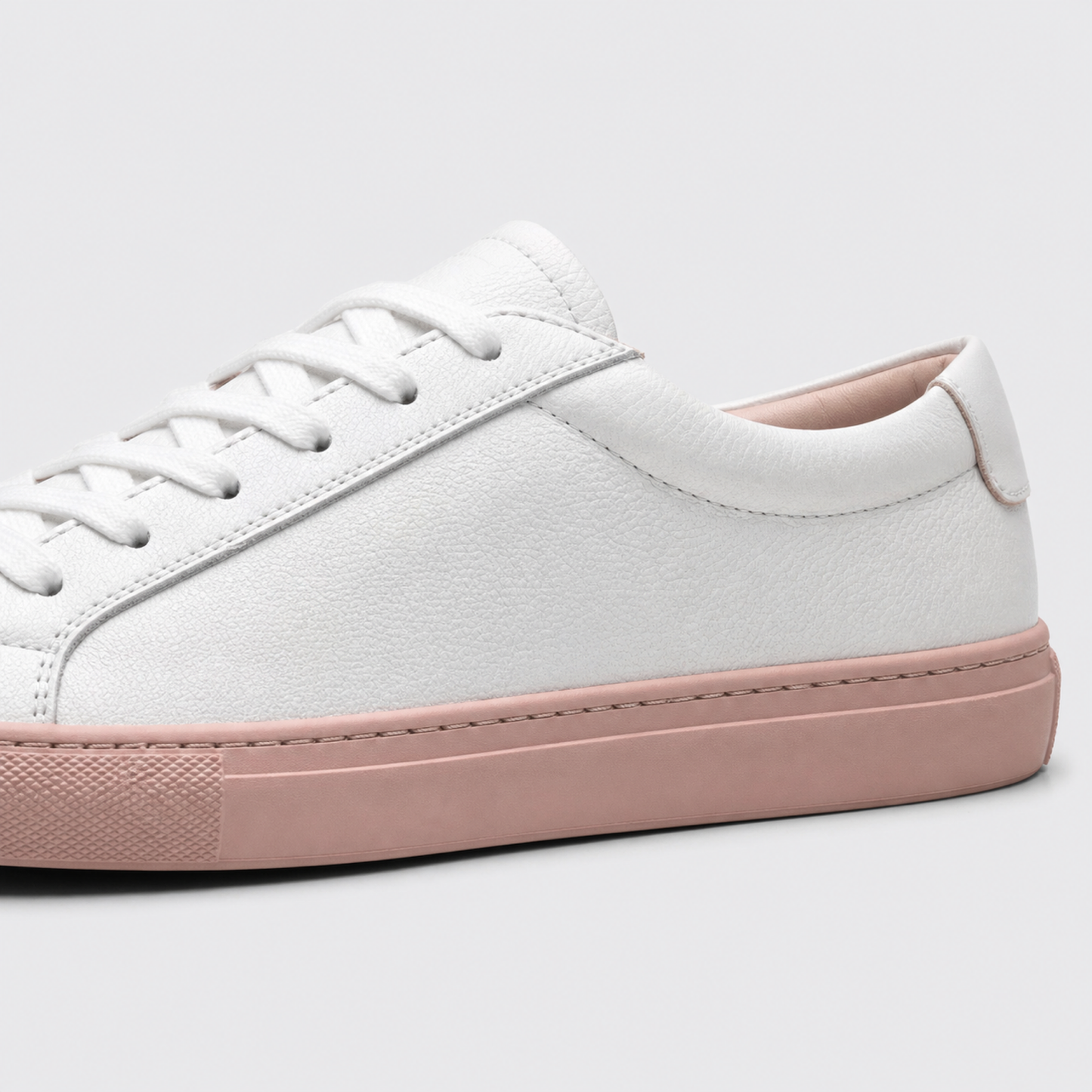 White / Blush Sole classic leather low-top sneaker leather and construction detail