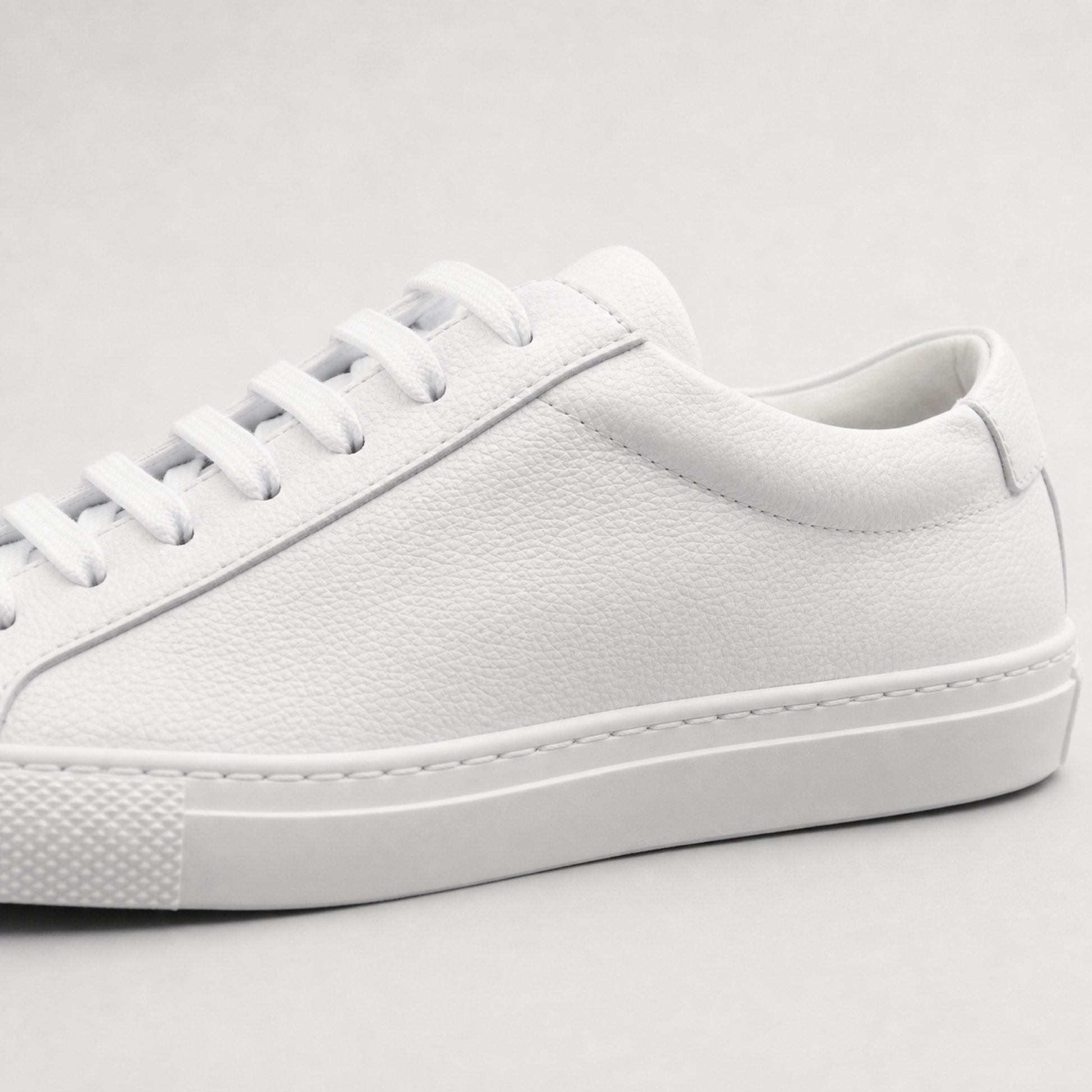 White classic leather low-top sneaker leather and construction detail