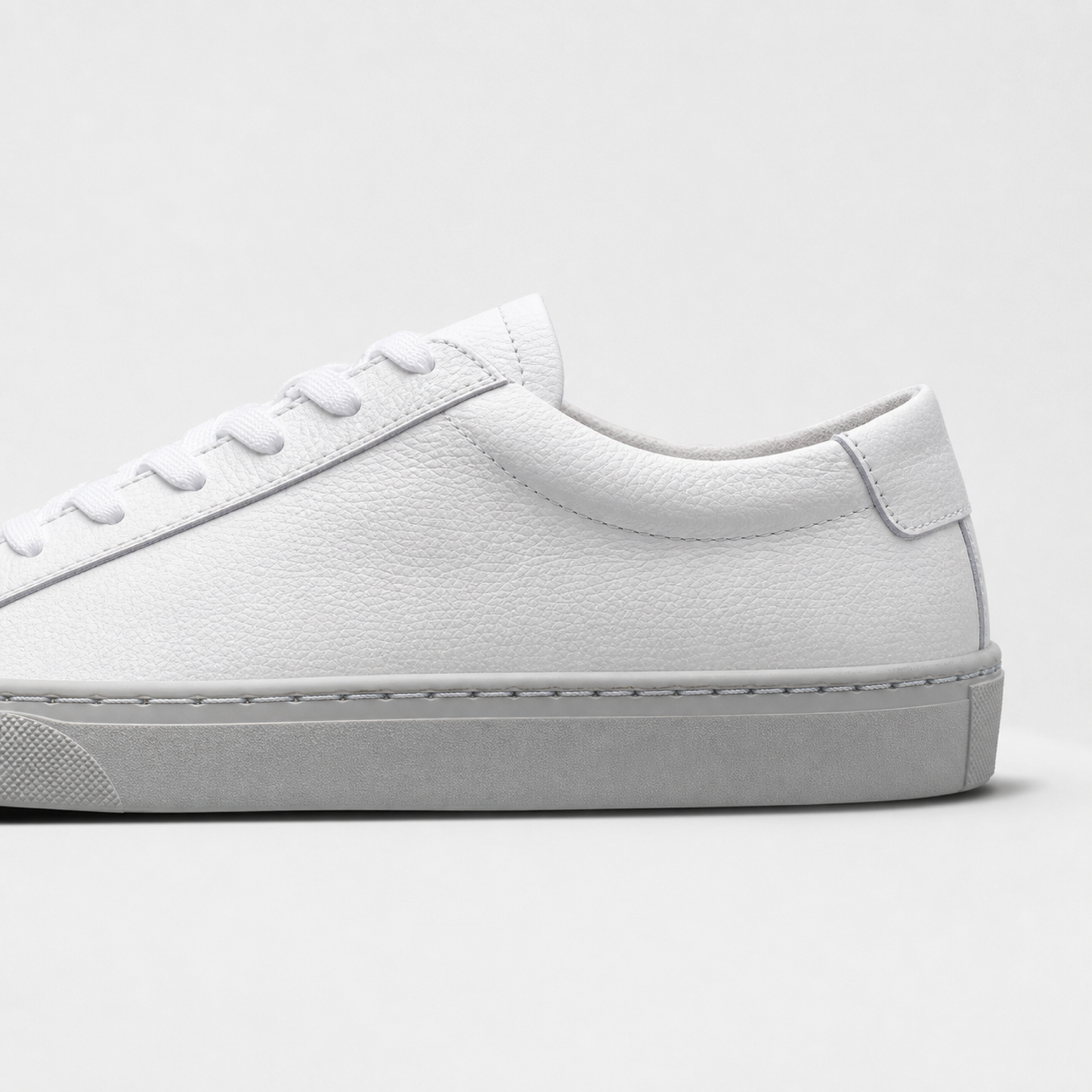 White / Grey Sole classic leather low-top sneaker leather and construction detail