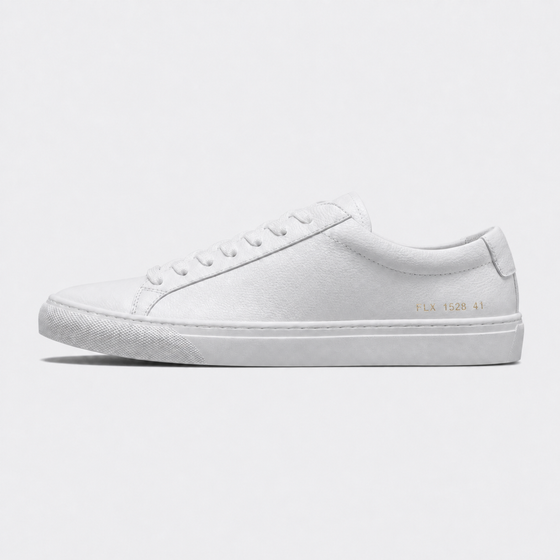 White classic leather low-top sneaker side view