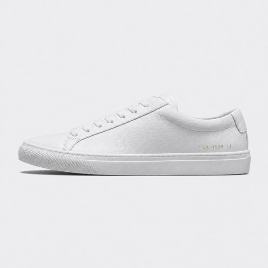 White classic leather low-top sneaker side view