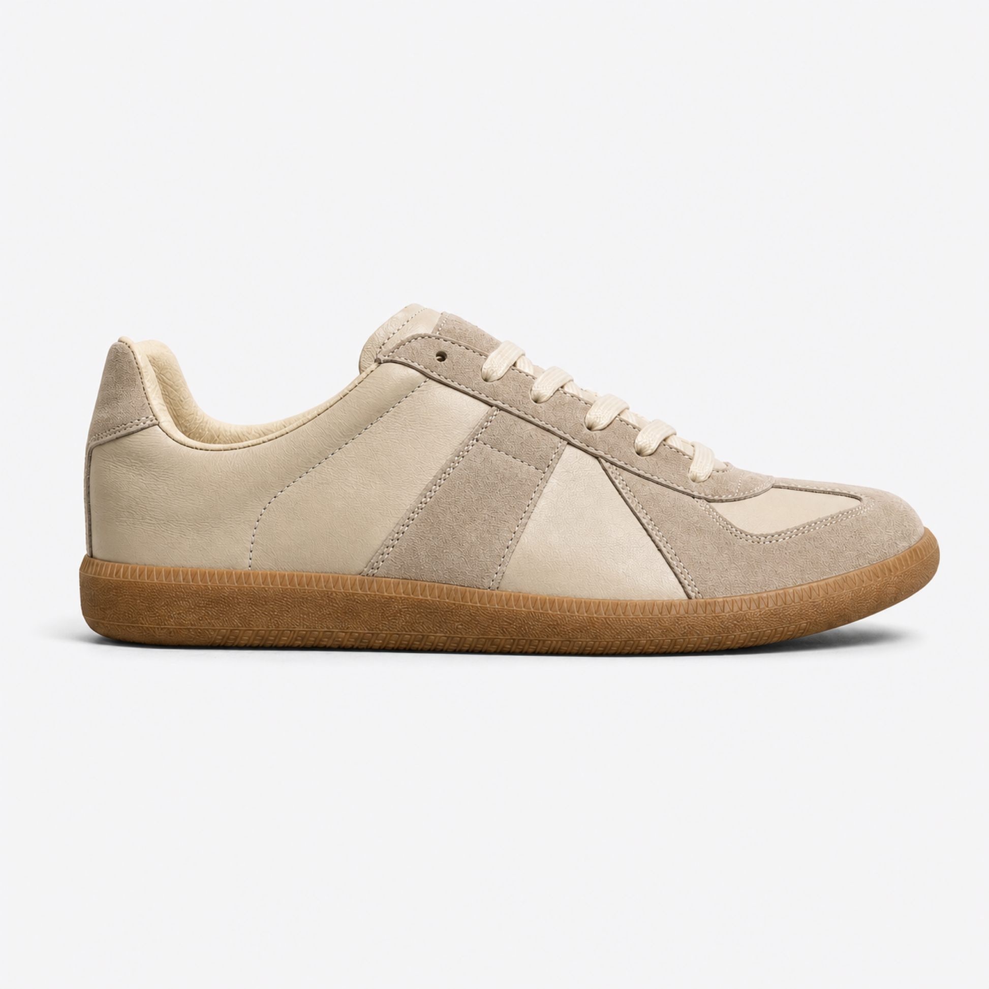Apricot Gum GAT leather and suede low-top trainer side view