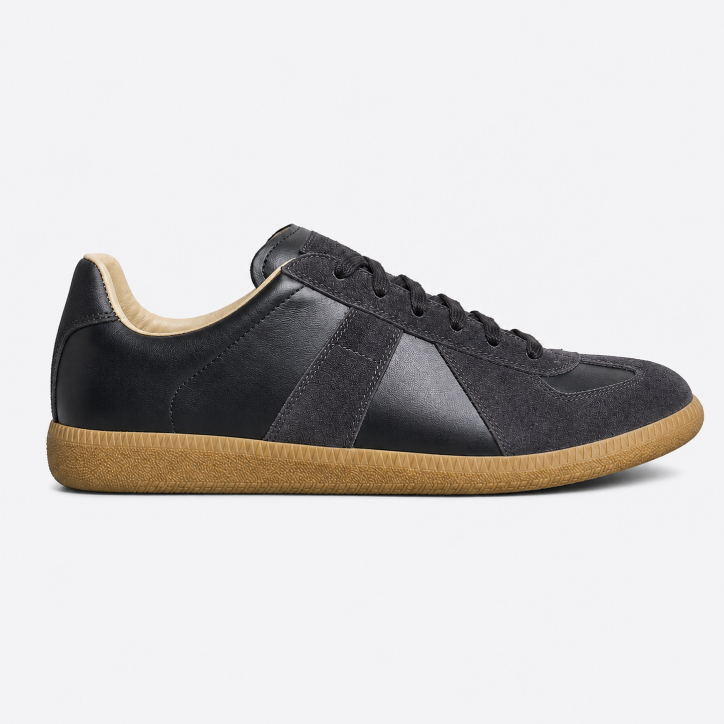 Black Charcoal Gum GAT leather and suede low-top trainer side view
