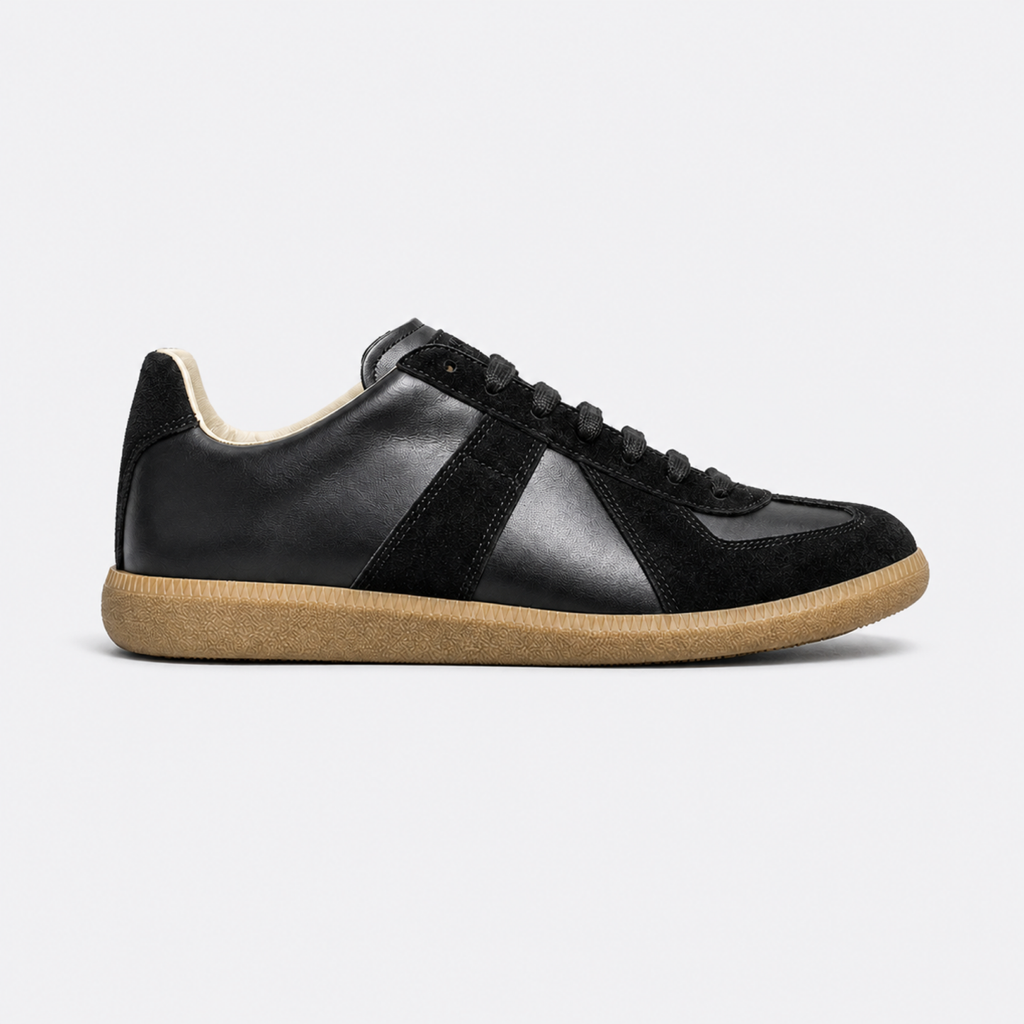 Black Leather & Suede Gum GAT leather and suede low-top trainer side view