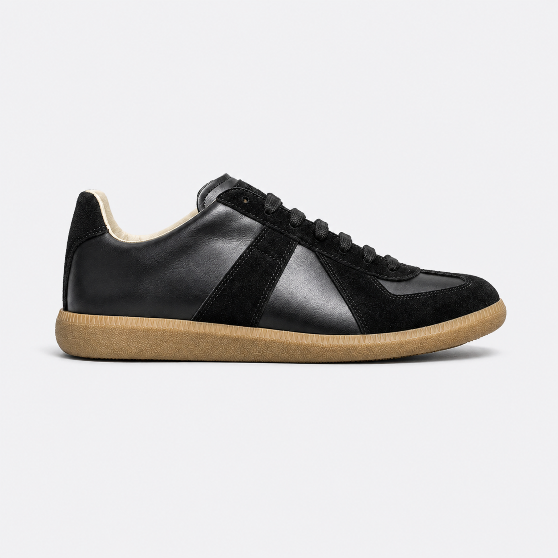 Black Leather & Suede Gum GAT leather and suede low-top trainer side view