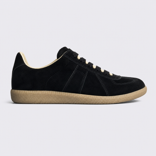 Black Suede - Beige Rubber Sole GAT leather and suede low-top trainer side view