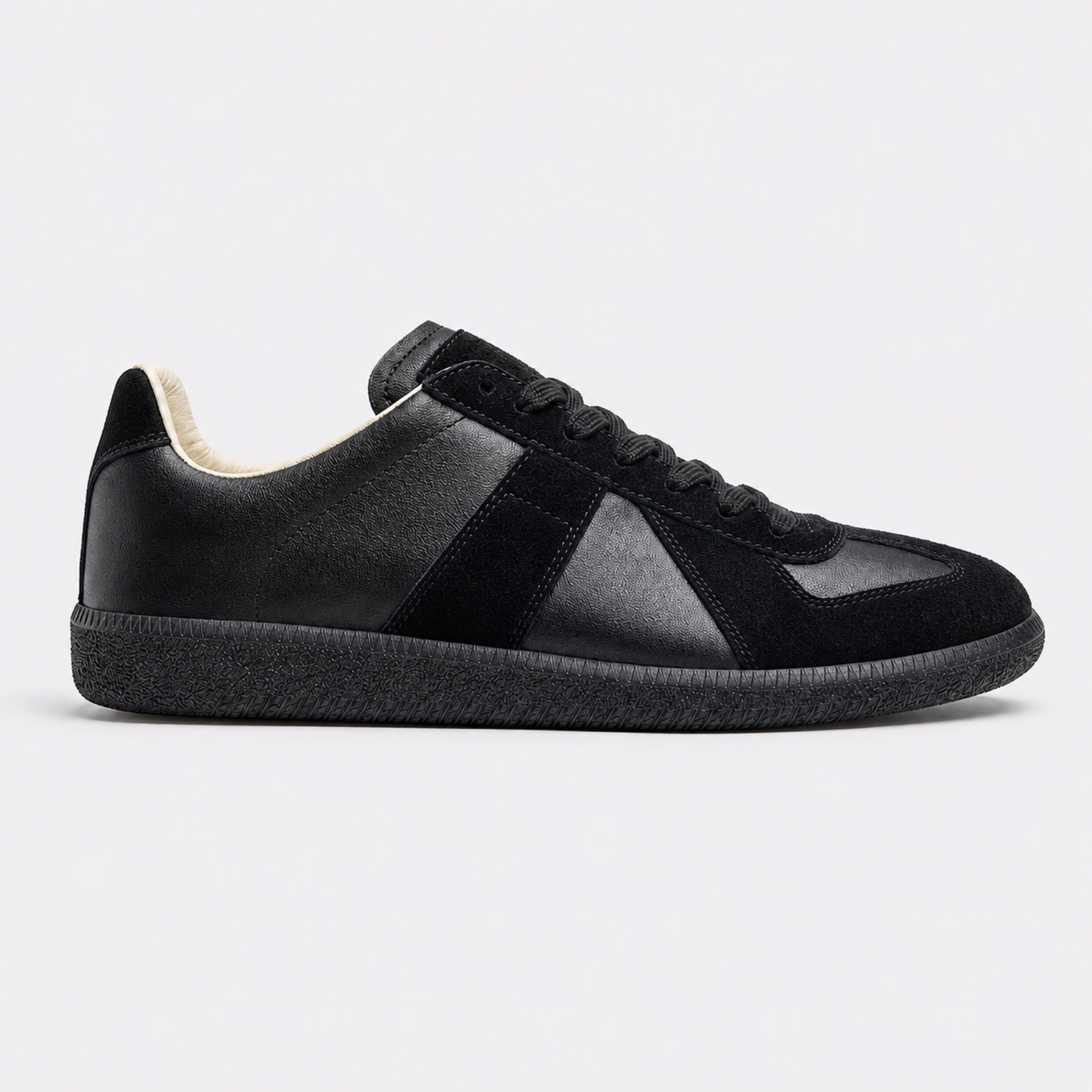 Black Suede Black Sole GAT leather and suede low-top trainer side view